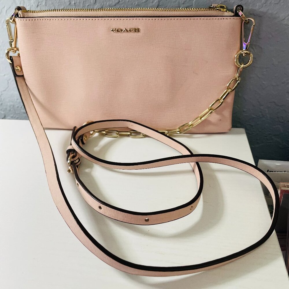 COACH Kylie Blush Pink Leather Crossbody Chain Bag Neutral
